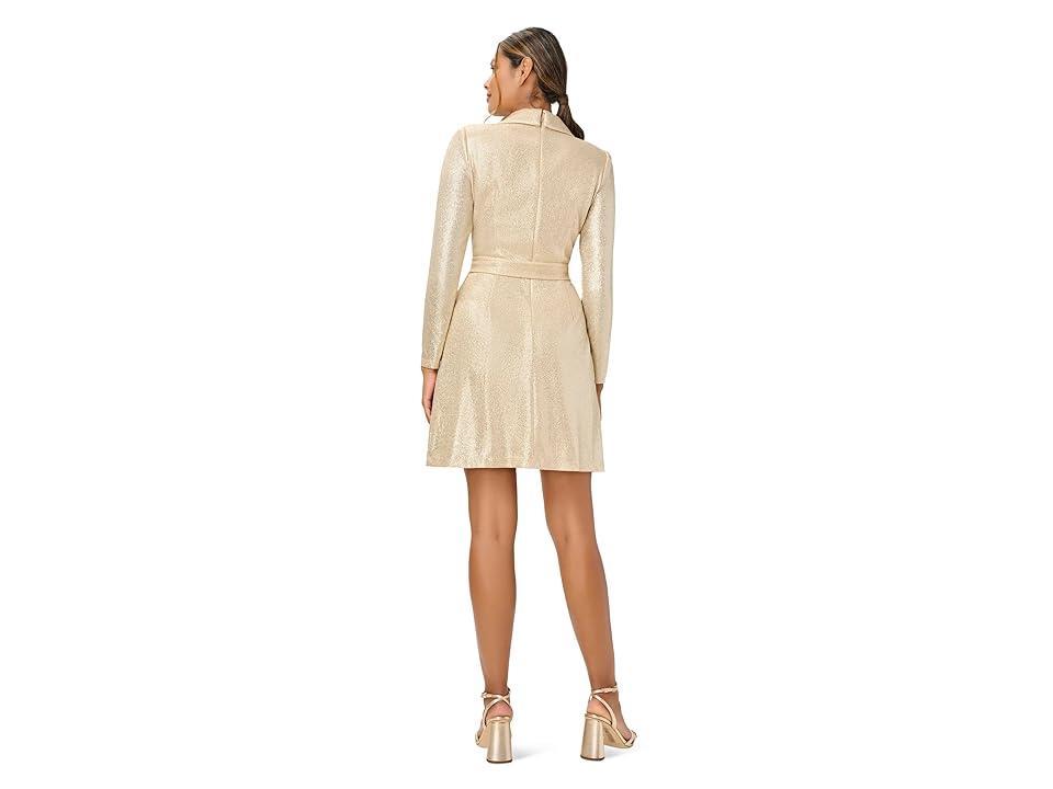 Adrianna Papell Long Sleeve Stretch Metallic Mock Wrap Tuxedo Dress Women's Dress Product Image