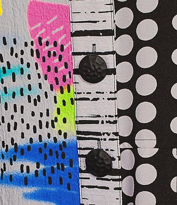 Ali Miles Petite Size Woven Abstract Print Wire Collar 3/4 Sleeve Button Front Tunic Product Image