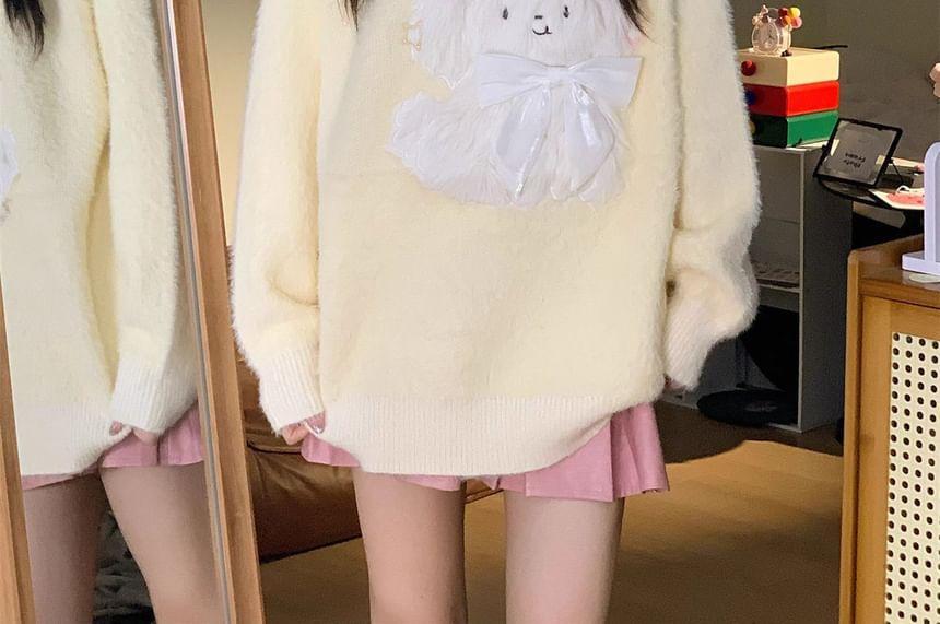 Long-Sleeve Crew Neck Dog Embroidered Sweater Product Image