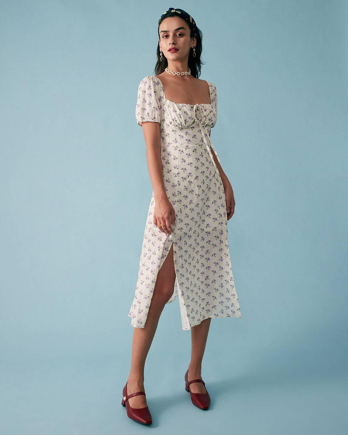 The Short Sleeve Floral Ruched Midi Dress Female Product Image