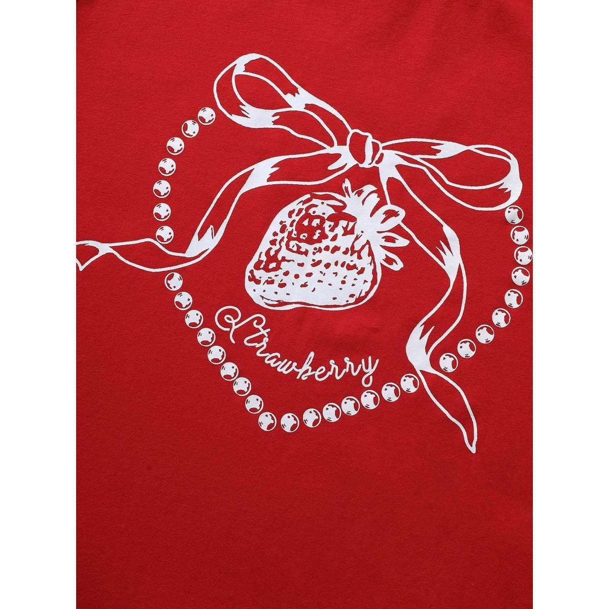 Plus Size Crew Neck Strawberry Print T-shirt Brightred Women Casual Contrast Fruit Round Neck Everyday T-shirts BloomChic 18-20/2X Product Image