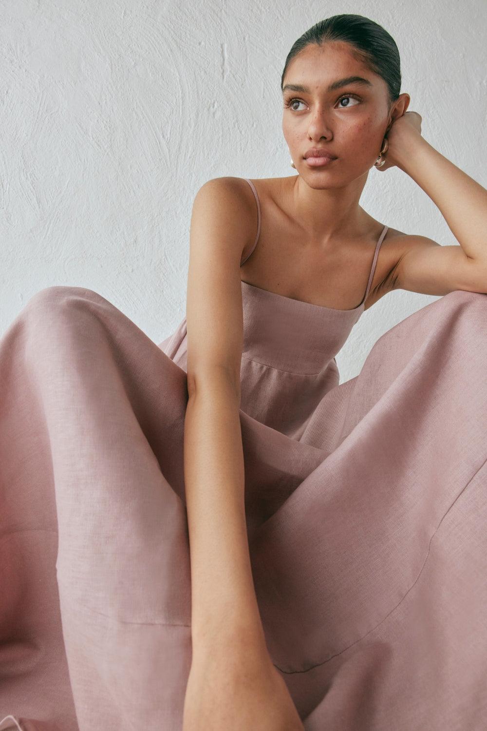 Behati Linen Maxi Dress Blush Product Image