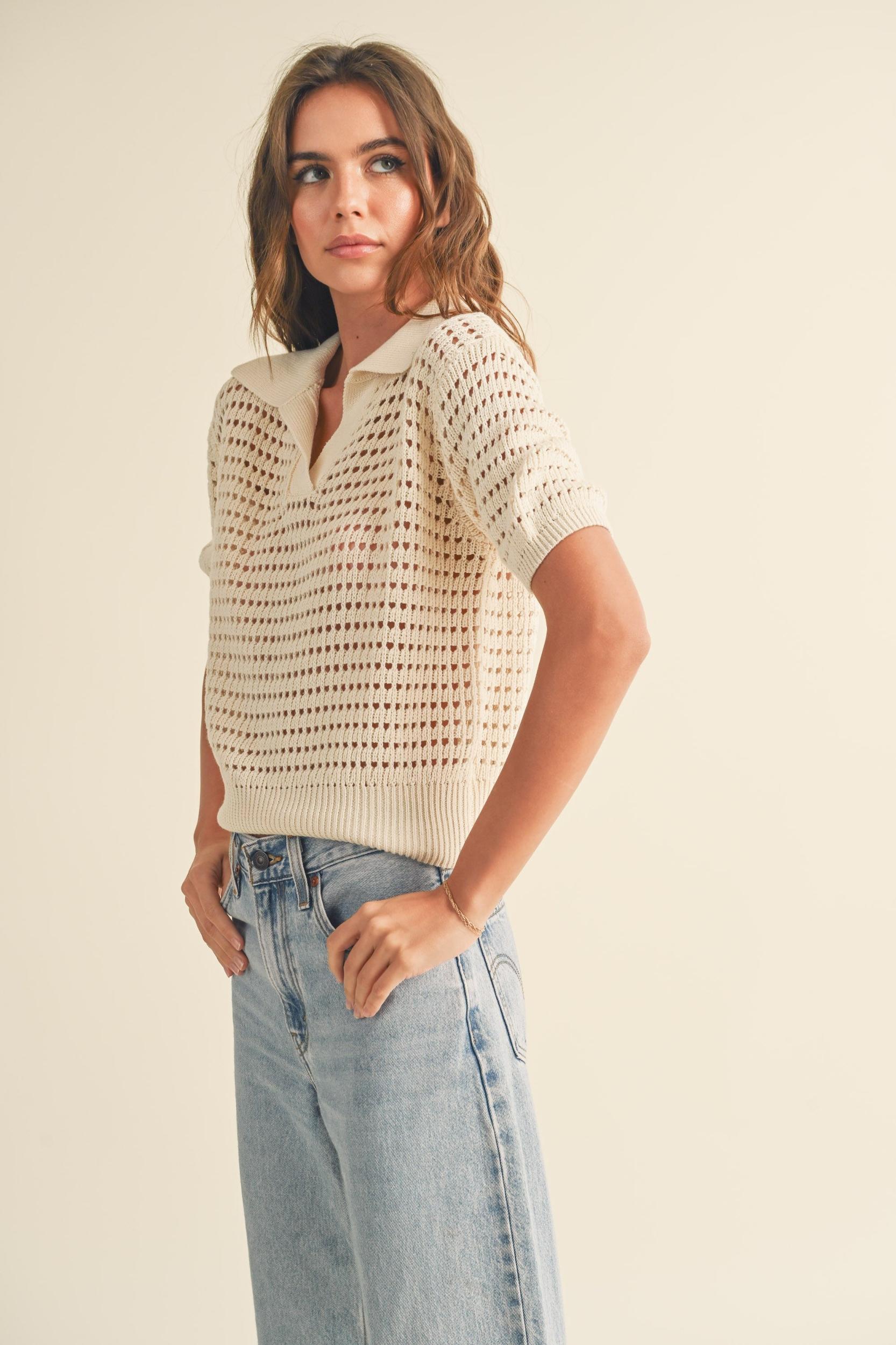 Crochet Knitted Collared Top Product Image