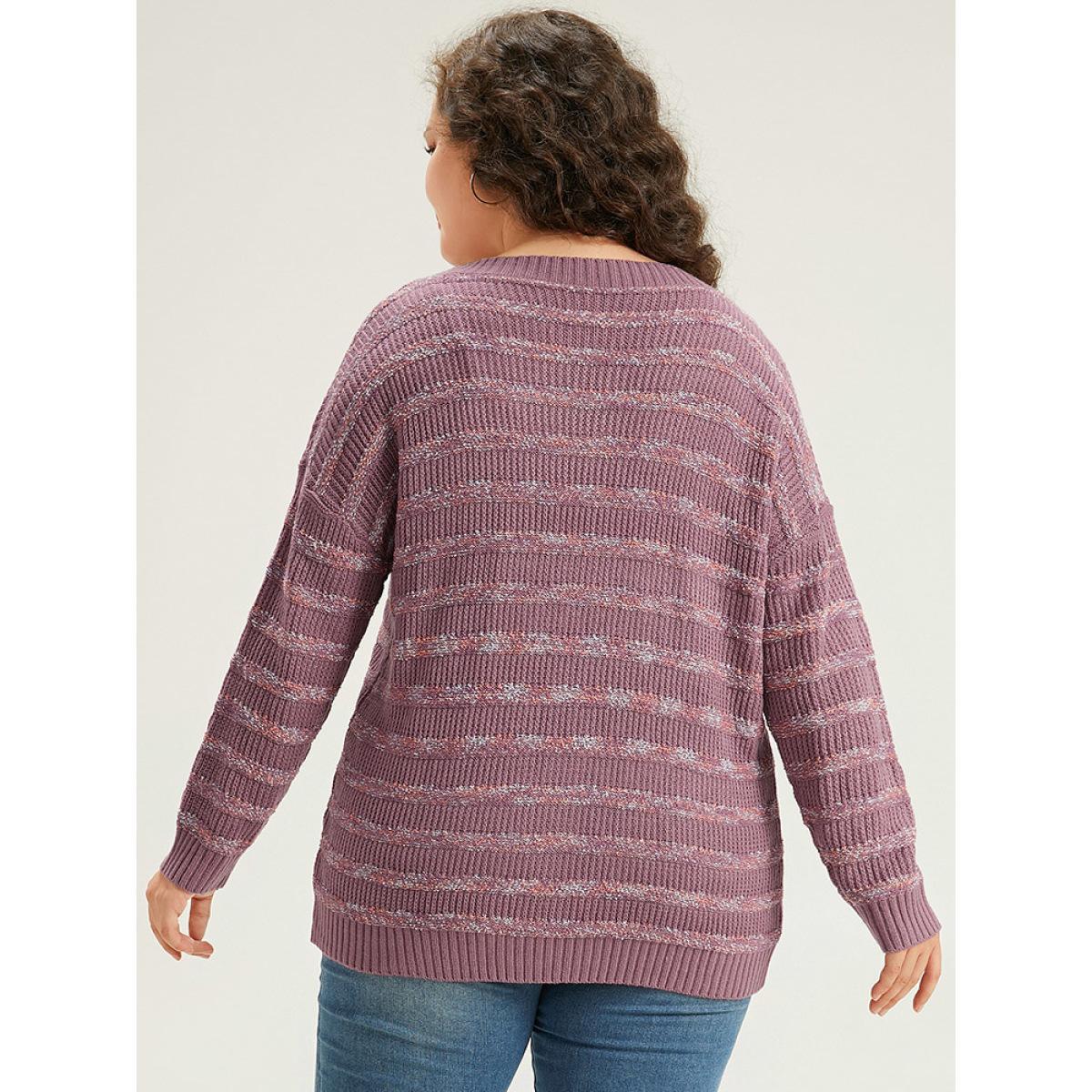 Plus Size Contrast Drop Shoulder Button Through Cardigan Mauve Women Casual Loose Long Sleeve Dailywear Cardigans BloomChic 18-20/2X Product Image