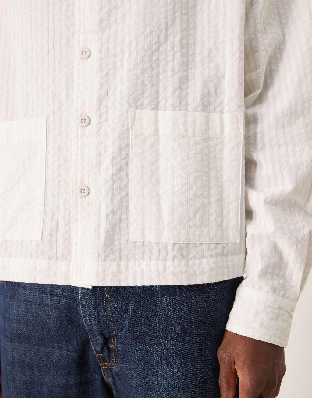 ASOS DESIGN boxy seersucker regular shirt in white Product Image