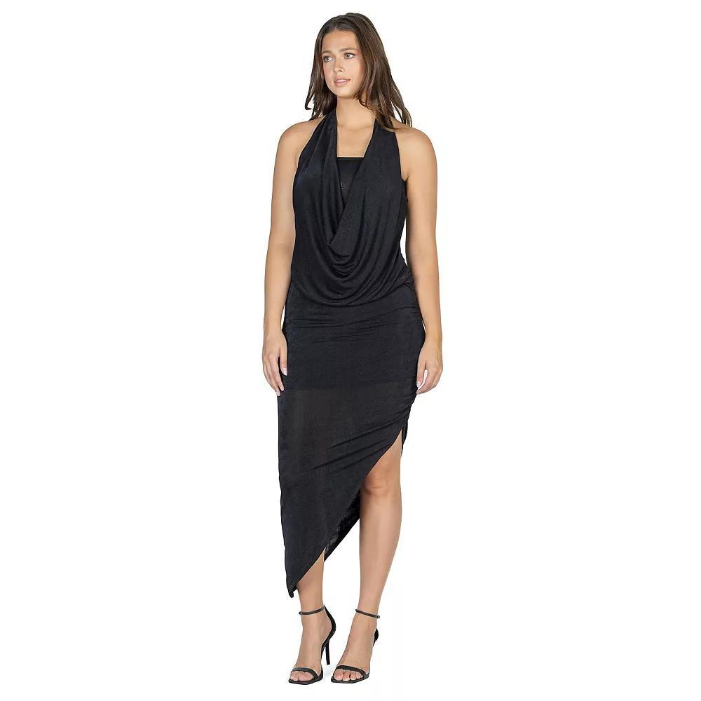 Women's 24Seven Comfort Apparel Cowlneck Long Asymmetrical Backless Halter Dress, Size: Large, Royal Product Image