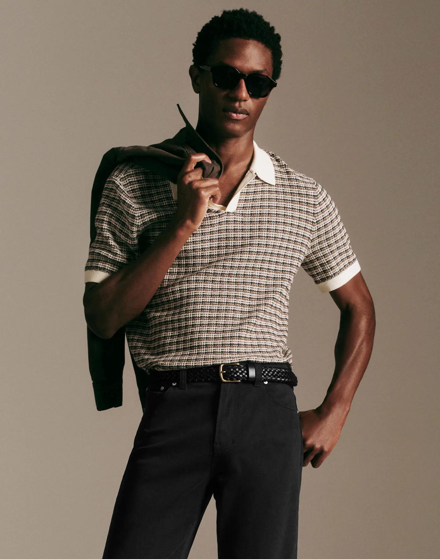 Plaid Johnny-Collar Sweater Polo Product Image