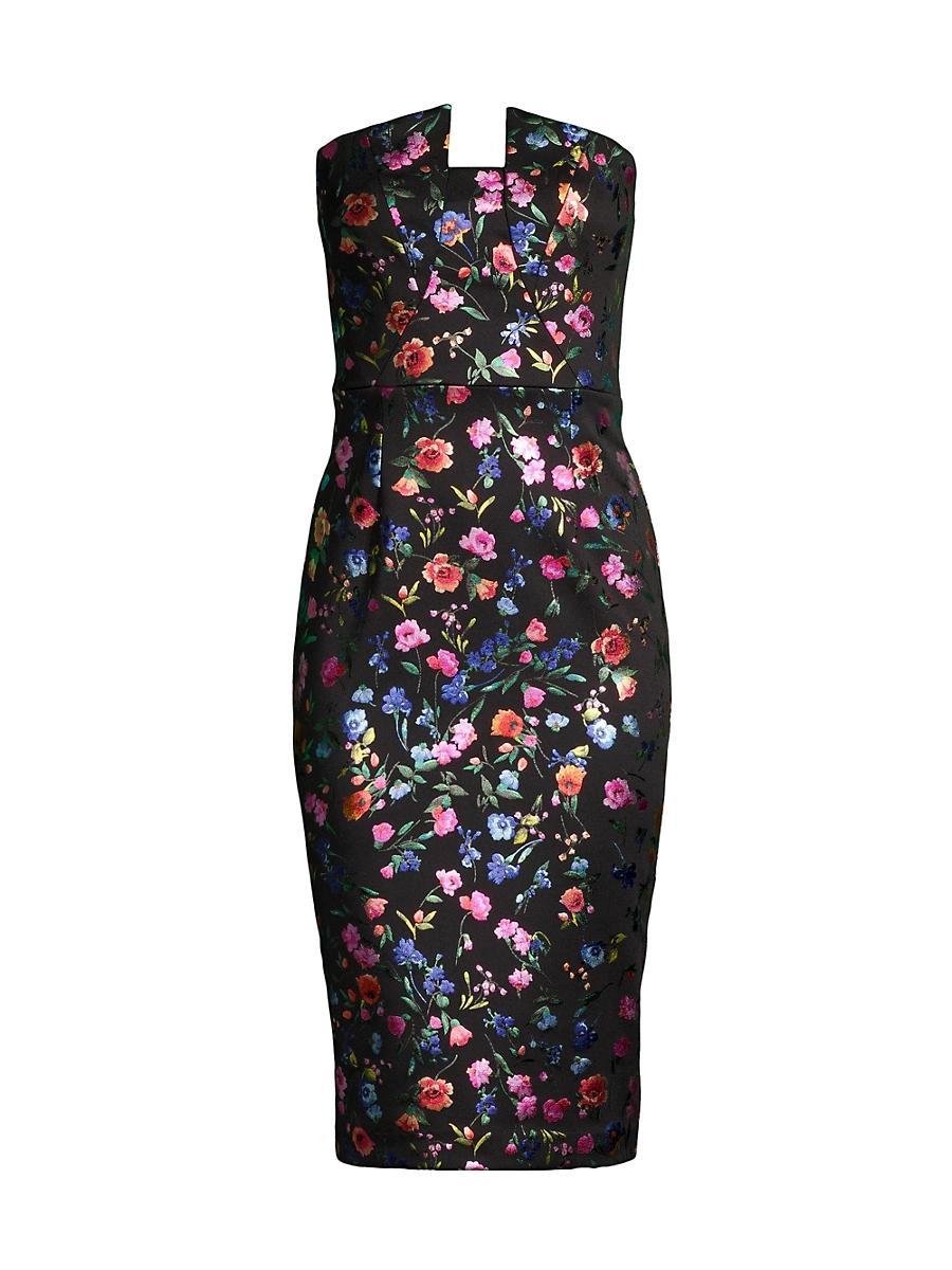 Lena Strapless Floral-Print Midi Sheath Dress Product Image