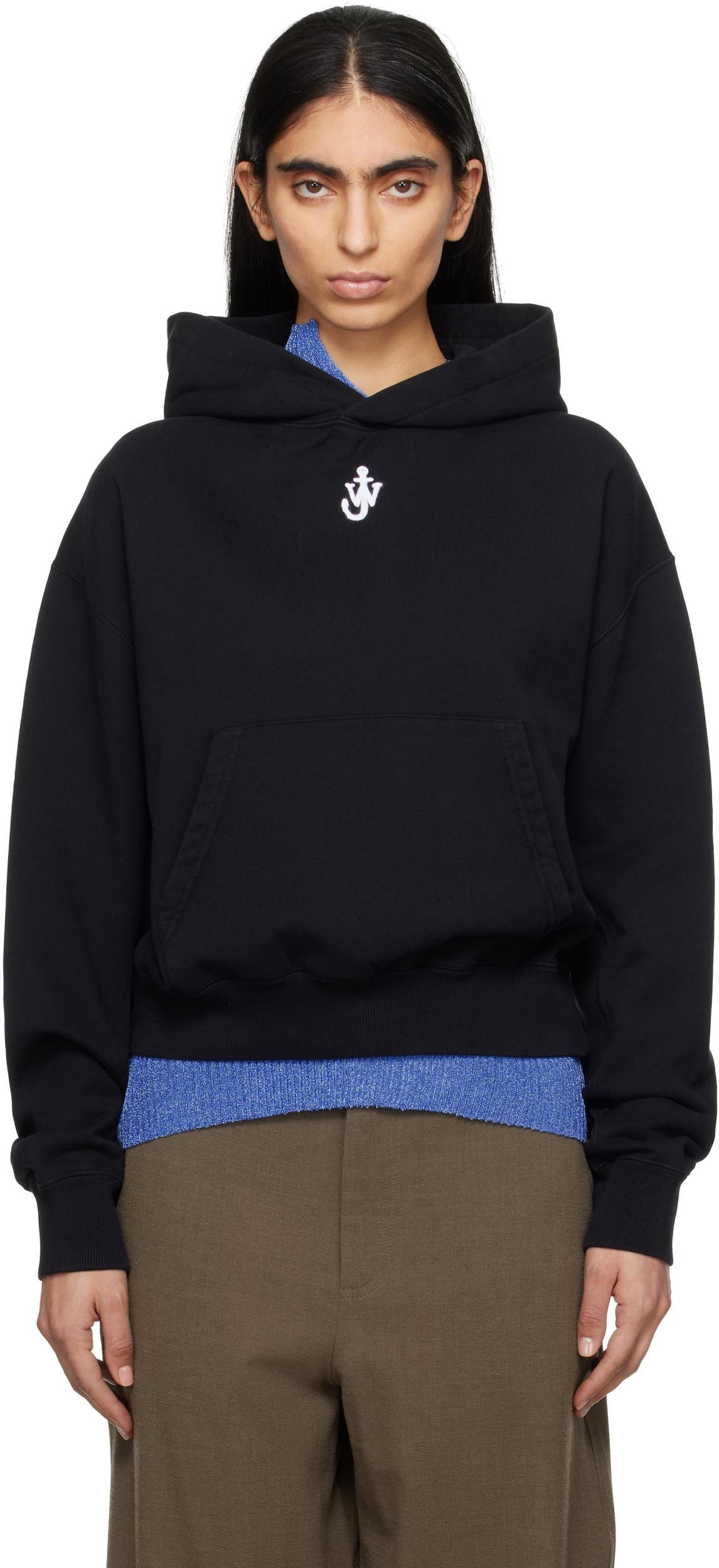 JW ANDERSON Anchor Logo Cropped Hoodie In Black Product Image