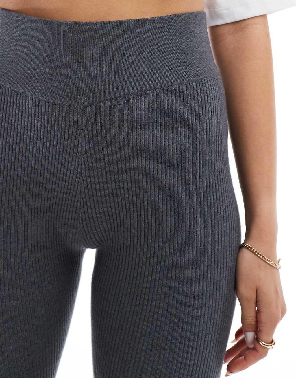 Miss Selfridge rib knit cozy leggings in charcoal heather Product Image