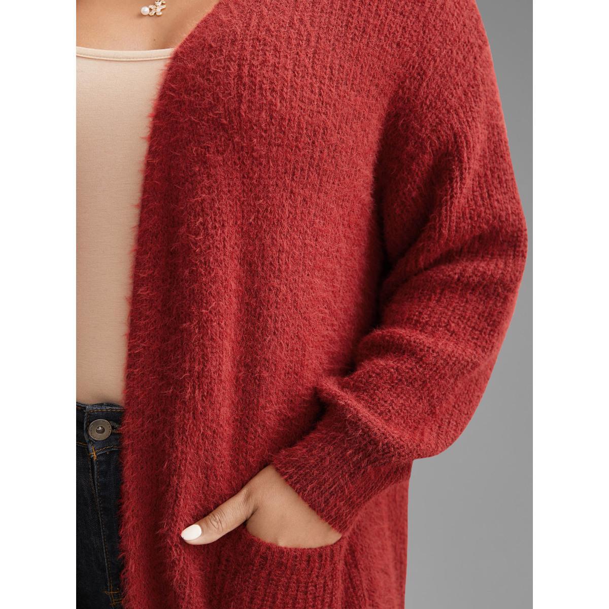 Plus Size Mink-Hair Feel Pockets Open Front Cardigan Scarlet Women Casual Loose Long Sleeve Everyday Cardigans BloomChic 22-24/3X Product Image