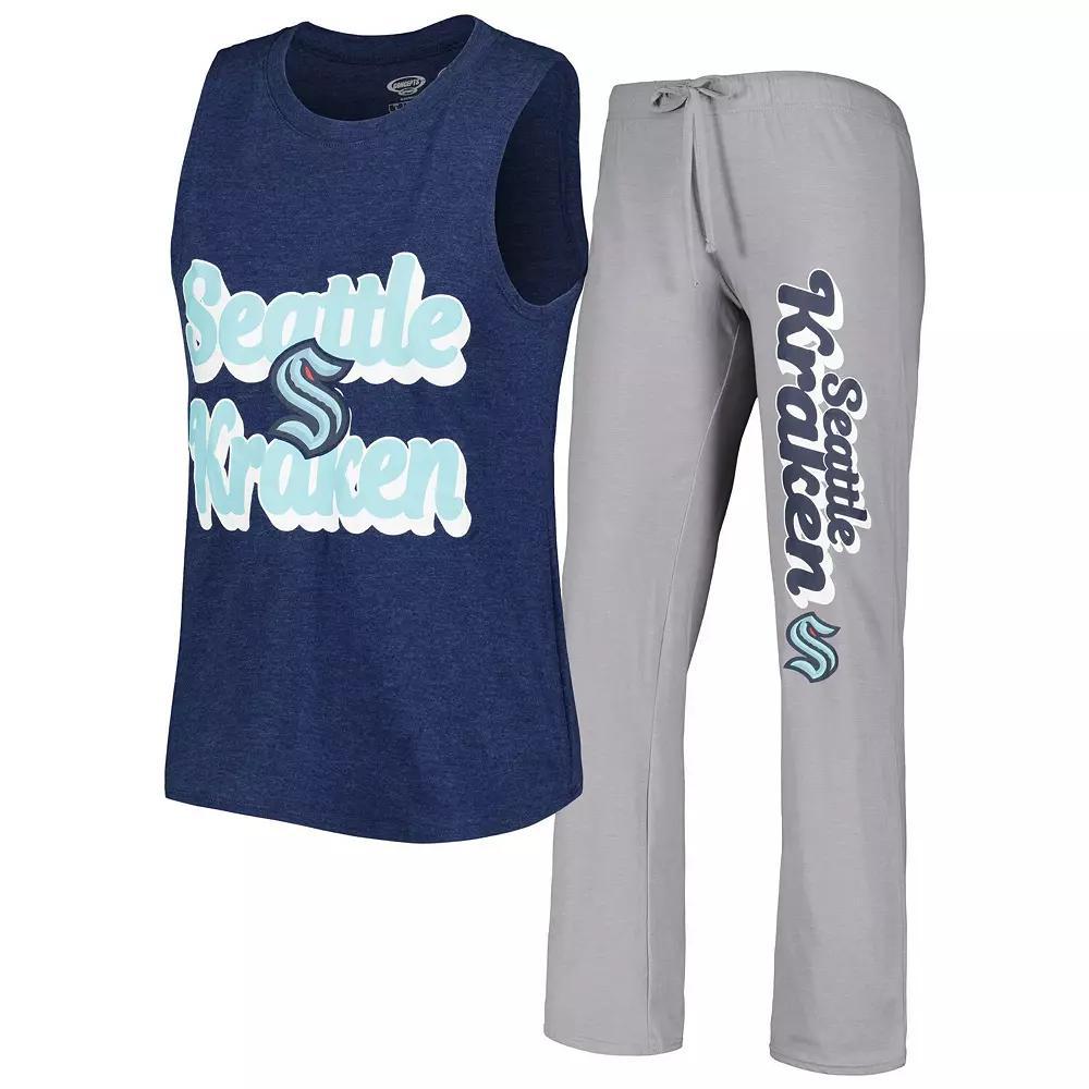 Women's Concepts Sport Deep Sea Blue/Gray Seattle Kraken Meter Muscle Tank Top & Pants Sleep Set, Size: Small, Krk Blue Product Image