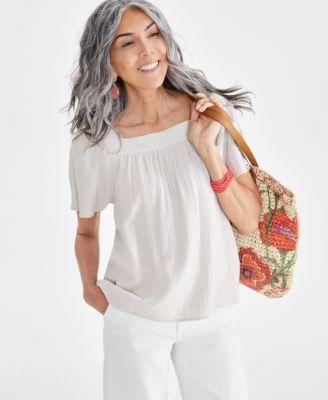 Style & Co Womens Cotton Gauze Square-Neck Top, Created for Macys Product Image