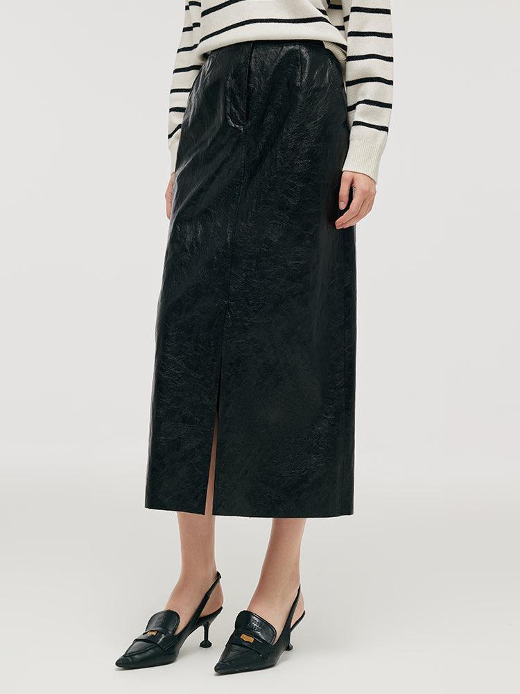 PU Leather Slit Women Column Skirt Product Image