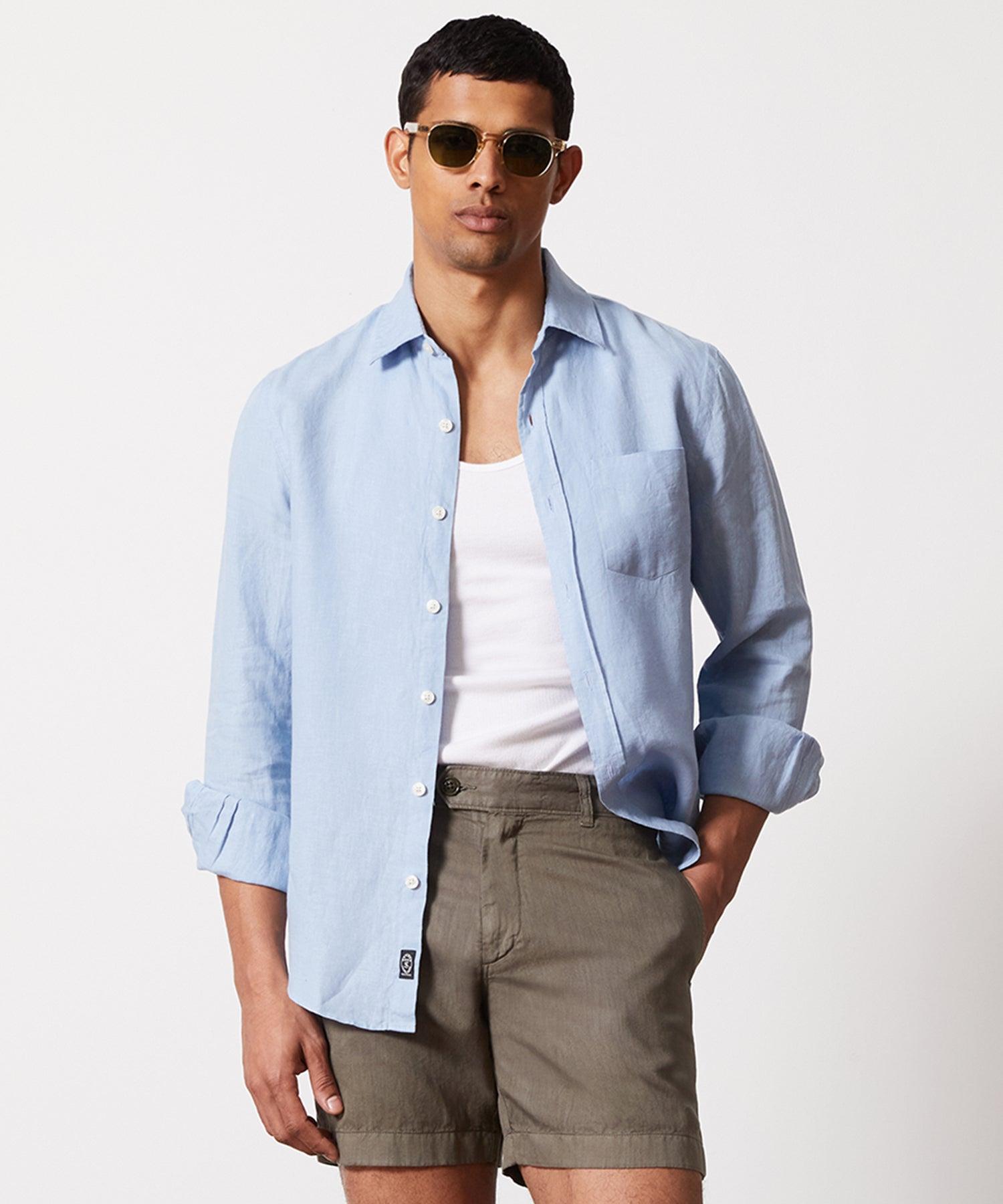 Slim Fit Sea Soft Irish Linen Shirt in Blue Tide Product Image