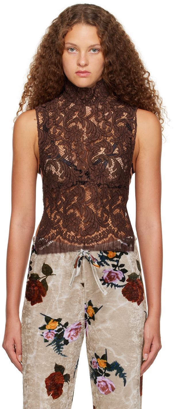 DRIES VAN NOTEN Brown Semi-sheer Tank Top Product Image