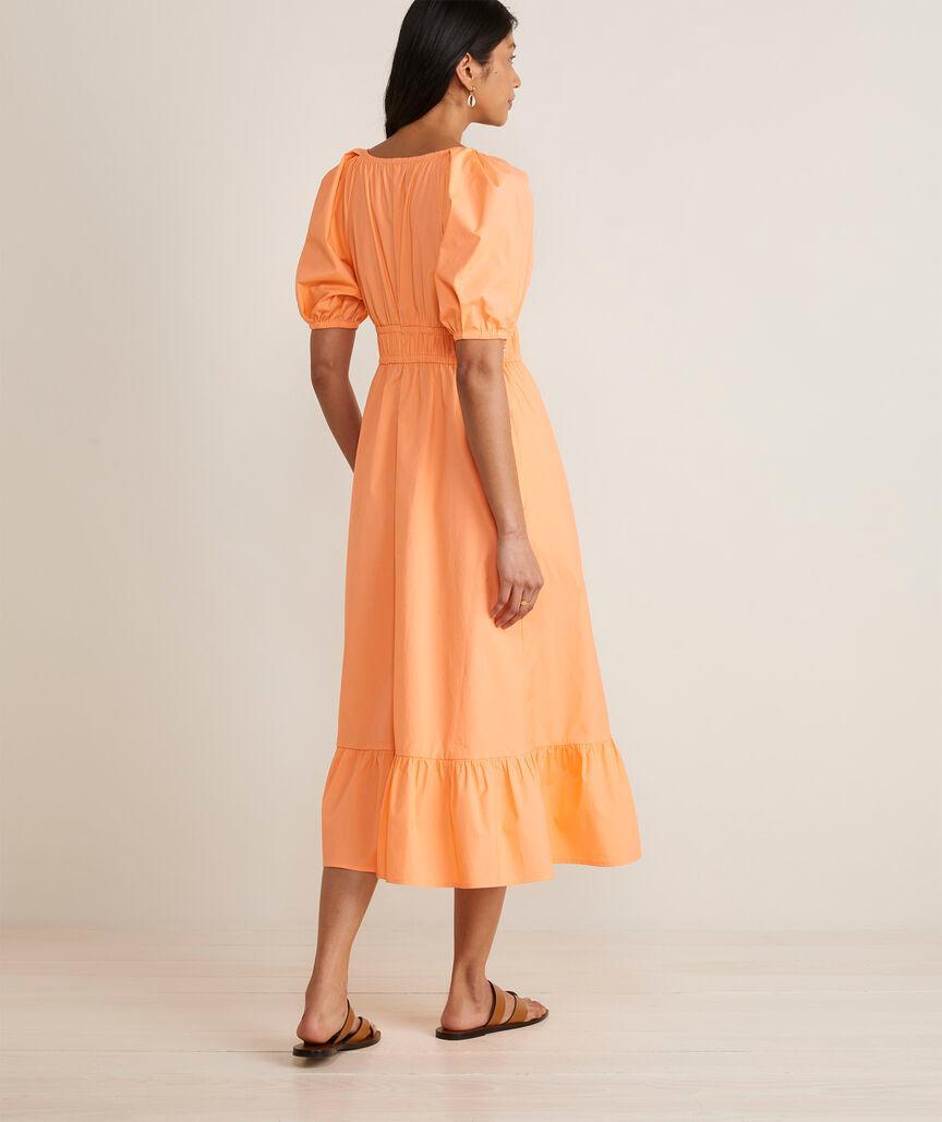 Marina Poplin Puff-Sleeve Midi Dress Product Image