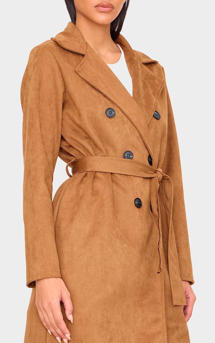 Camel Faux Suede Trench Coat Product Image