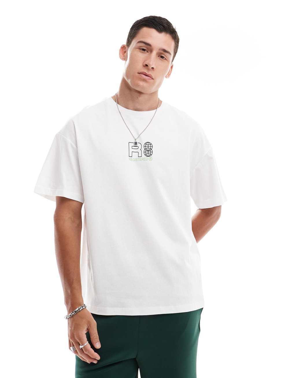 Jack & Jones oversized urban back print T-shirt in white Product Image