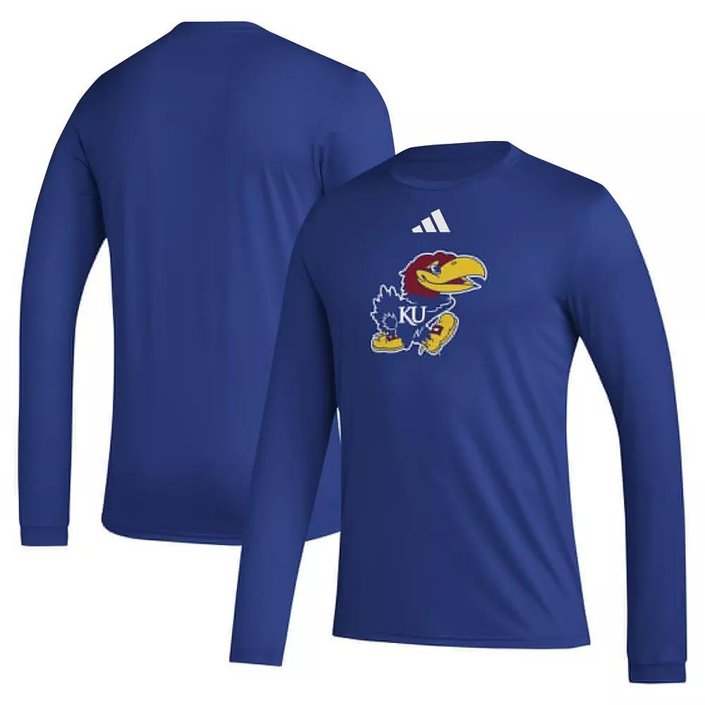 Men's adidas Royal Kansas Jayhawks Primary Locker Logo Pre-Game Long Sleeve T-Shirt, Size: Large, Blue Product Image