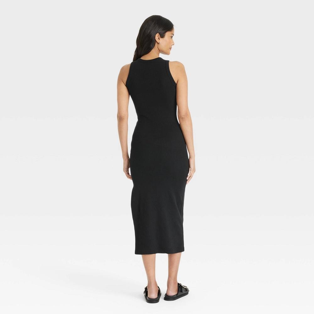 Women's Rib-Knit Maxi Bodycon Dress - Universal Thread™ Black XL: Highneck, Side Slit, Heavyweight Fabric Product Image