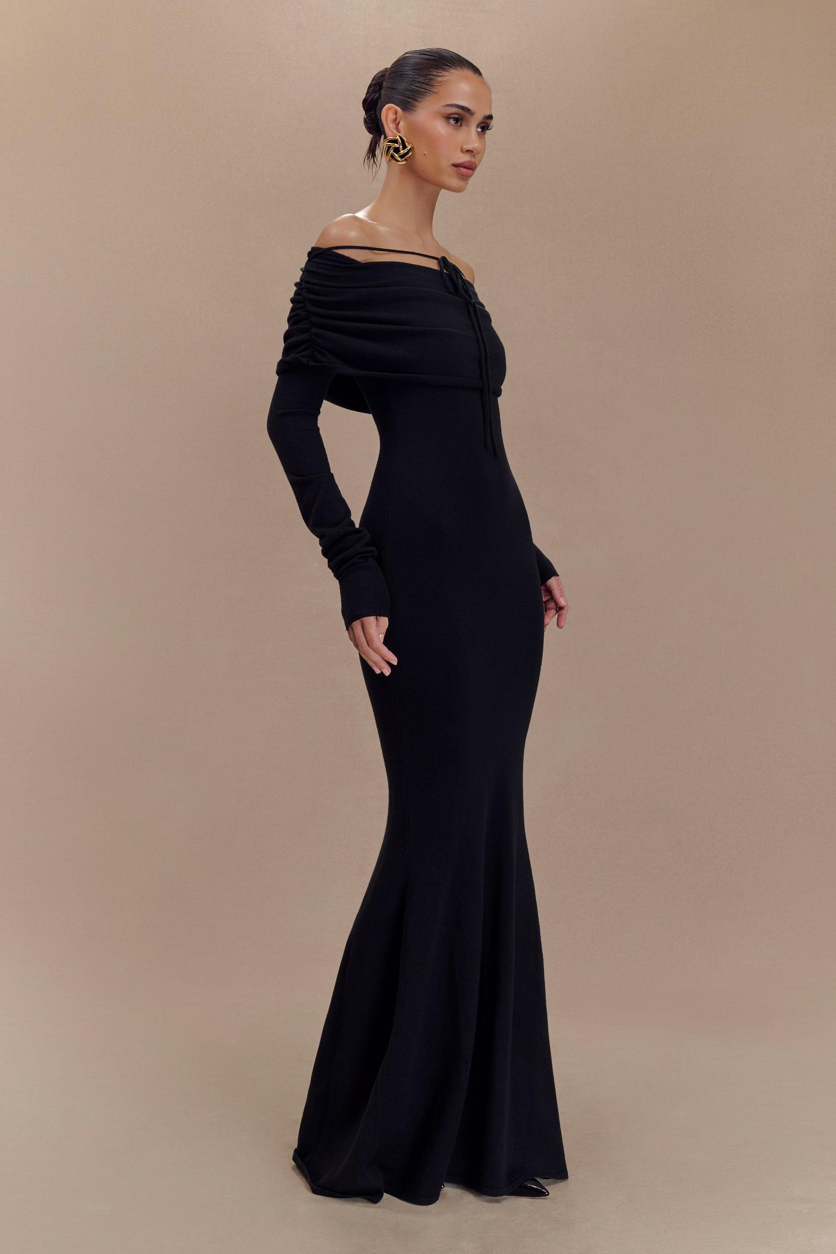 Georgiana Off Shoulder Knit Midi Dress - Black Product Image