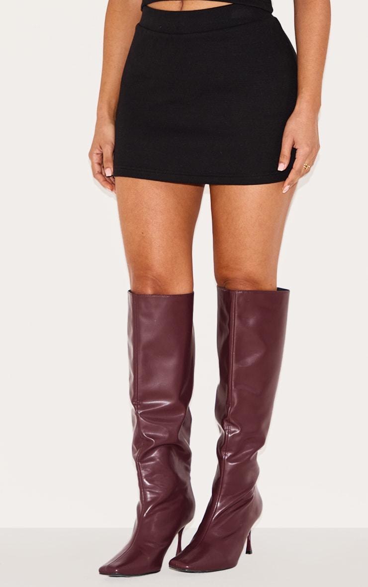 Petite Black Ribbed High Waisted Mini Skirt Product Image