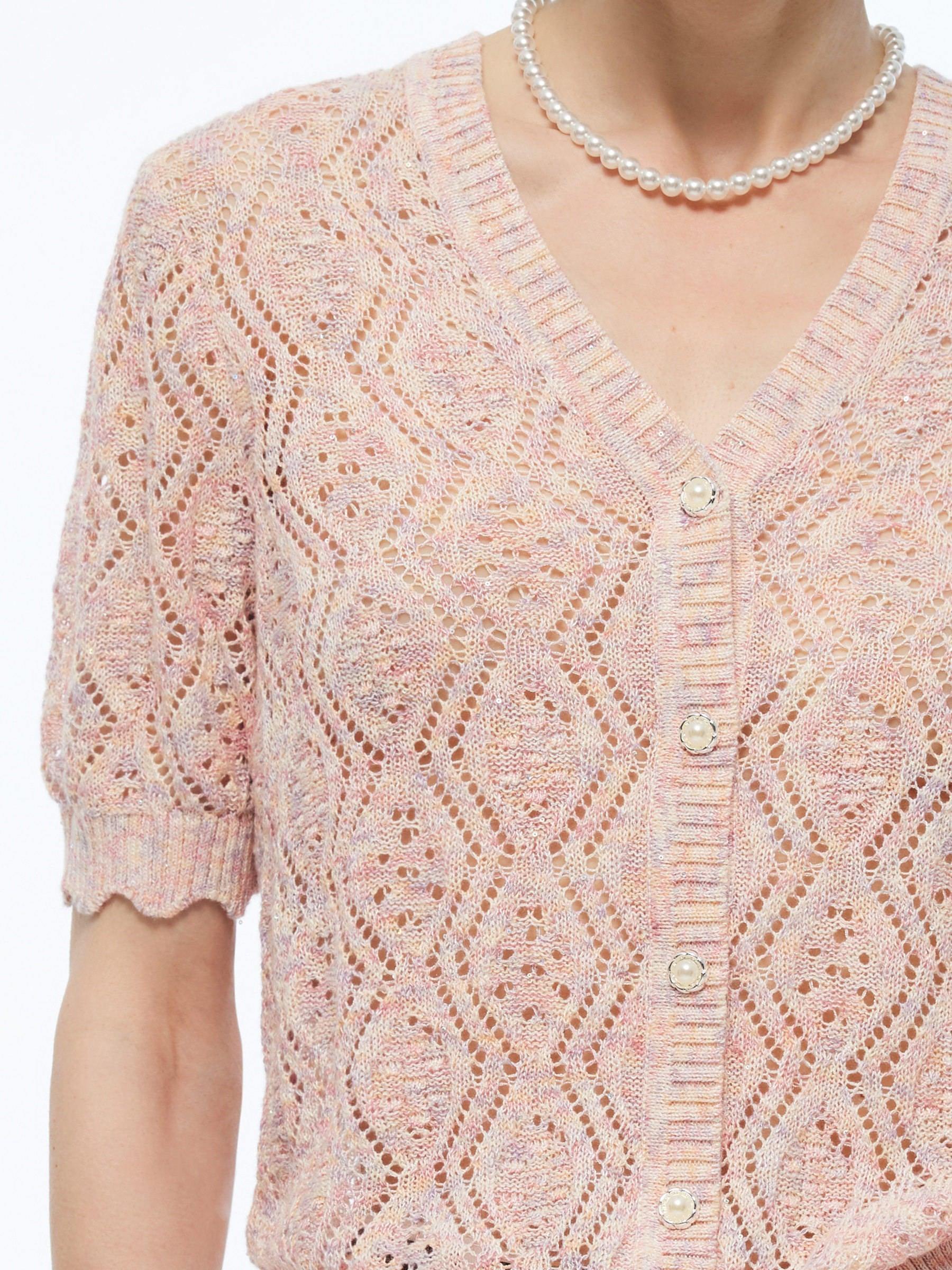 Openwork Sequins Women V-Neck Cardigan Product Image