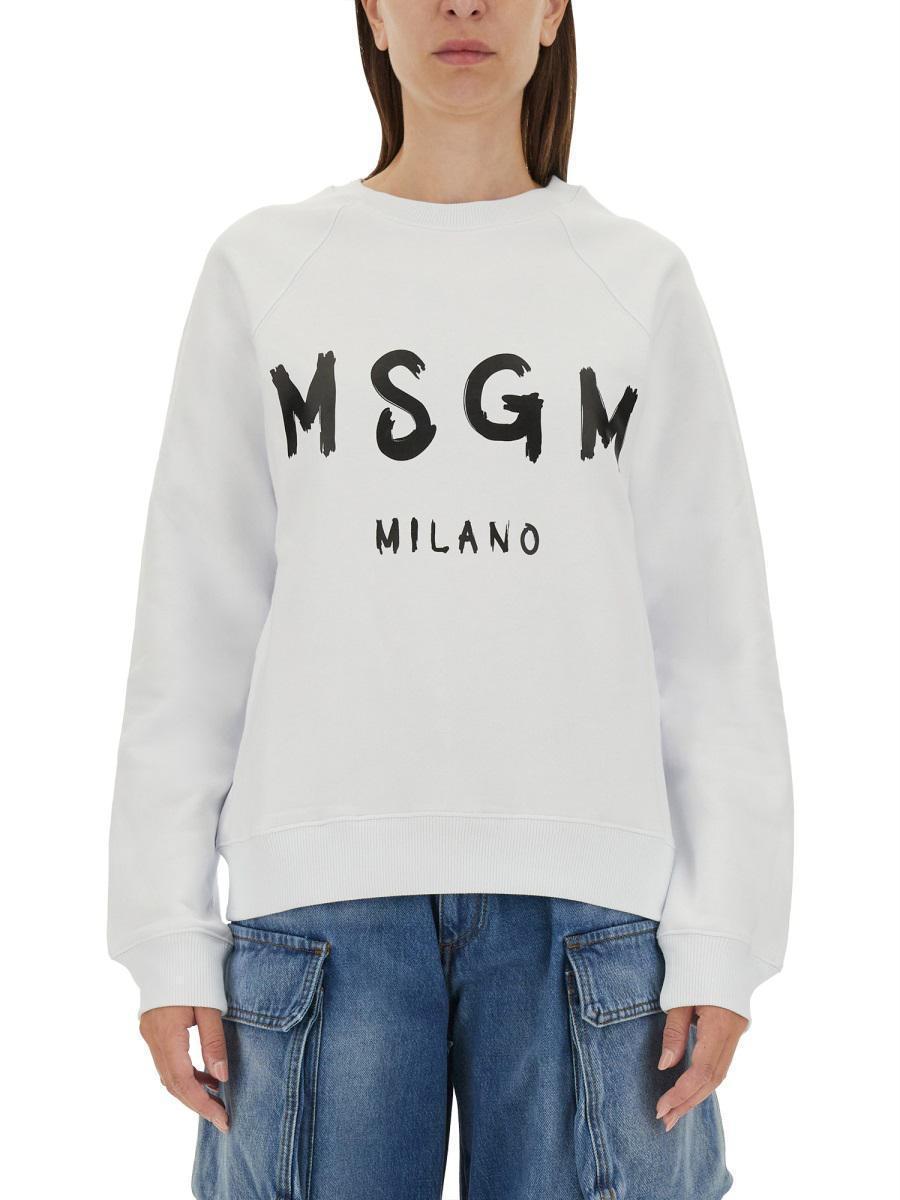 MSGM Sweatshirt With Brushed Logo Print In White Product Image