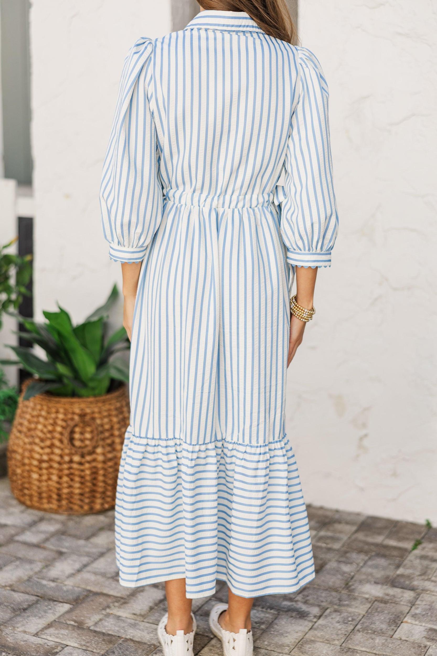 The Beauty Blue Striped Midi Dress Female Product Image