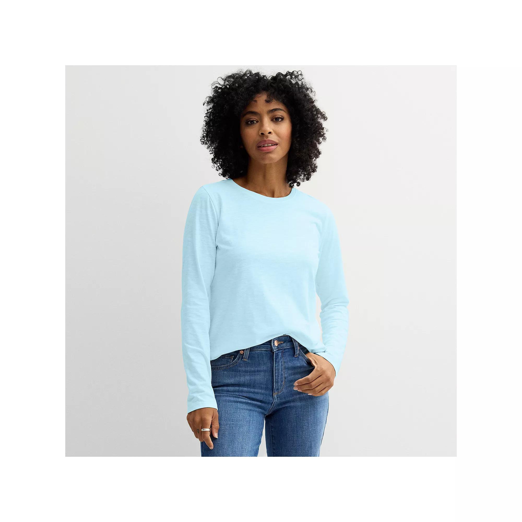 Women's Sonoma Goods For Life® Everyday Long Sleeve Crewneck Tee, Size: Small, Touch Of Blue Product Image