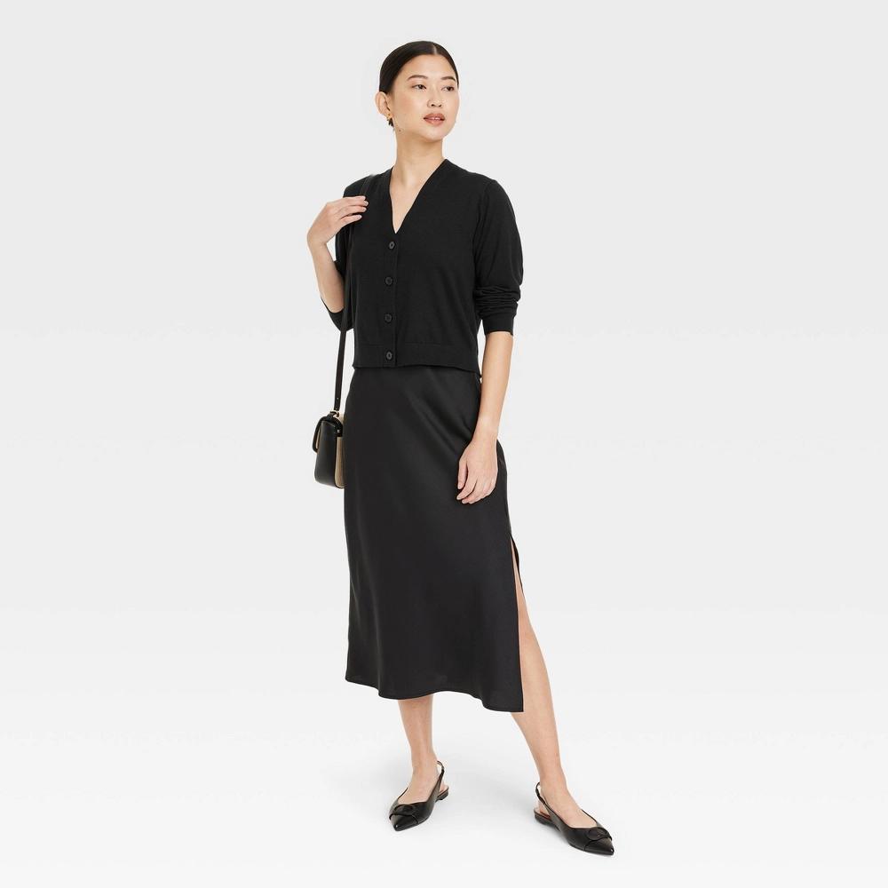 Women's Button-Front Cardigan - A New Day™ Black S Product Image