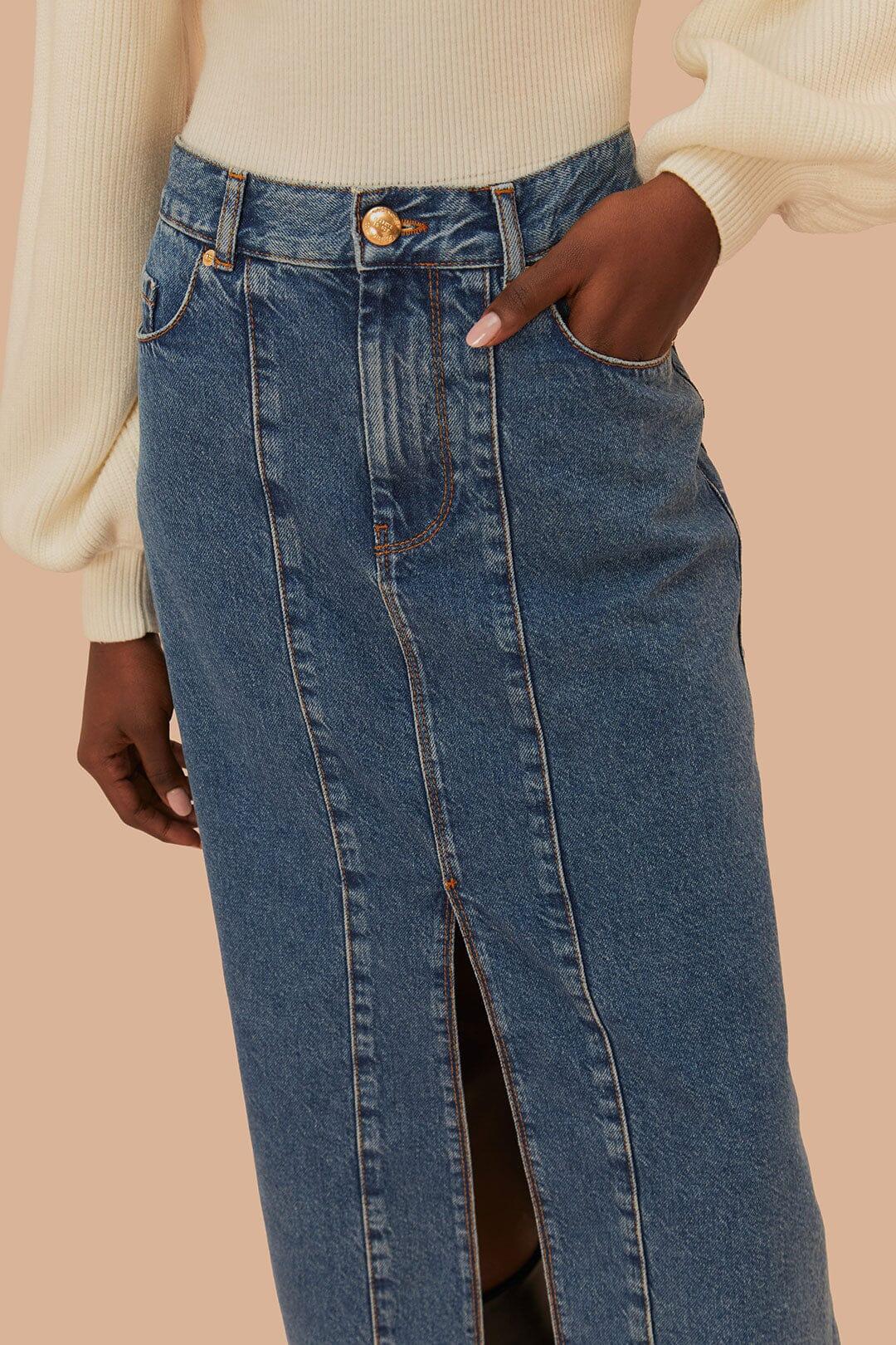 Denim Low Waist Midi Skirt, DENIM / 23 Product Image