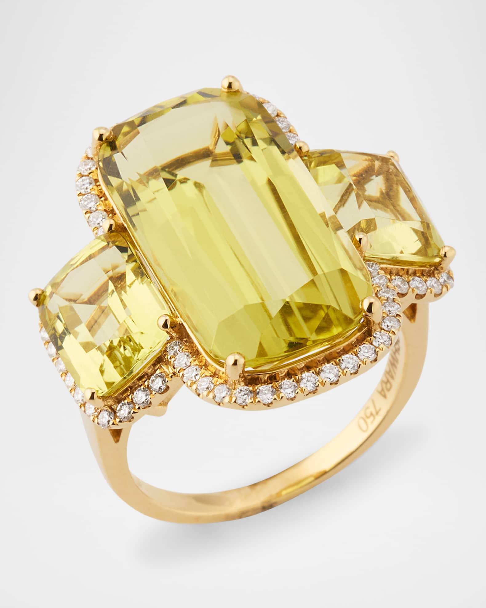 Gossip 18K Yellow Gold Lemon Quartz 3 Stone Cushion Cut Ring with Diamonds Product Image