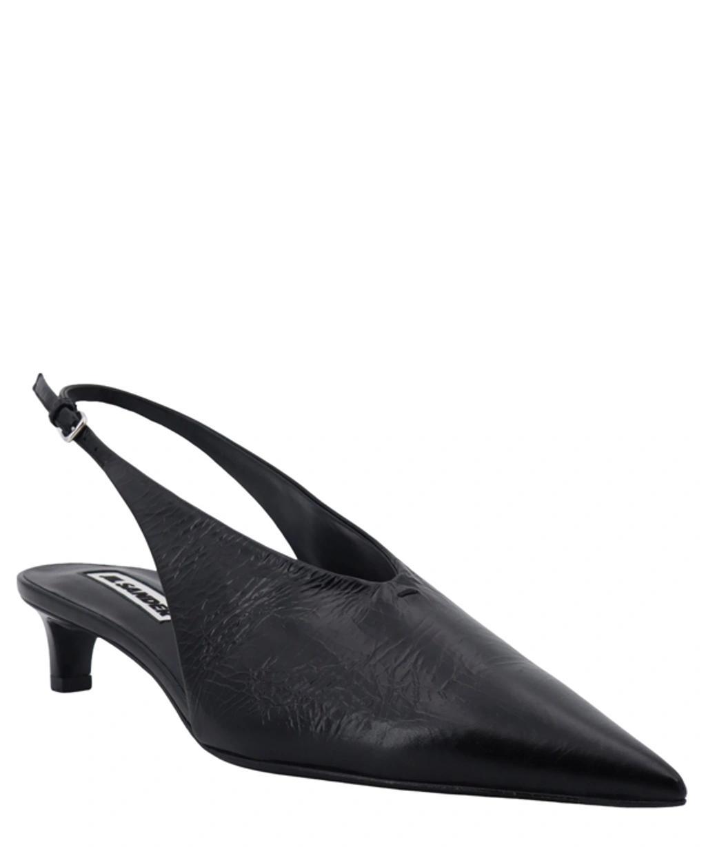 JIL SANDER Calfskin Slingback Ballerina Pumps In Black Product Image