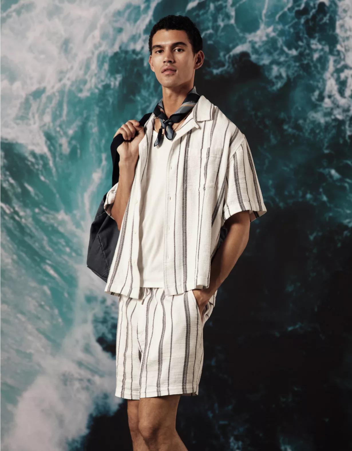 AE Poolside Striped Button-Up Shirt Product Image