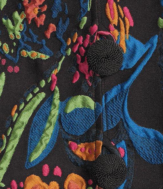 Caroline Rose Jackie Colorful Exotic Print Cloque Mock Collar 3/4 Cuffed Sleeve Button Front Statement Jacket Product Image
