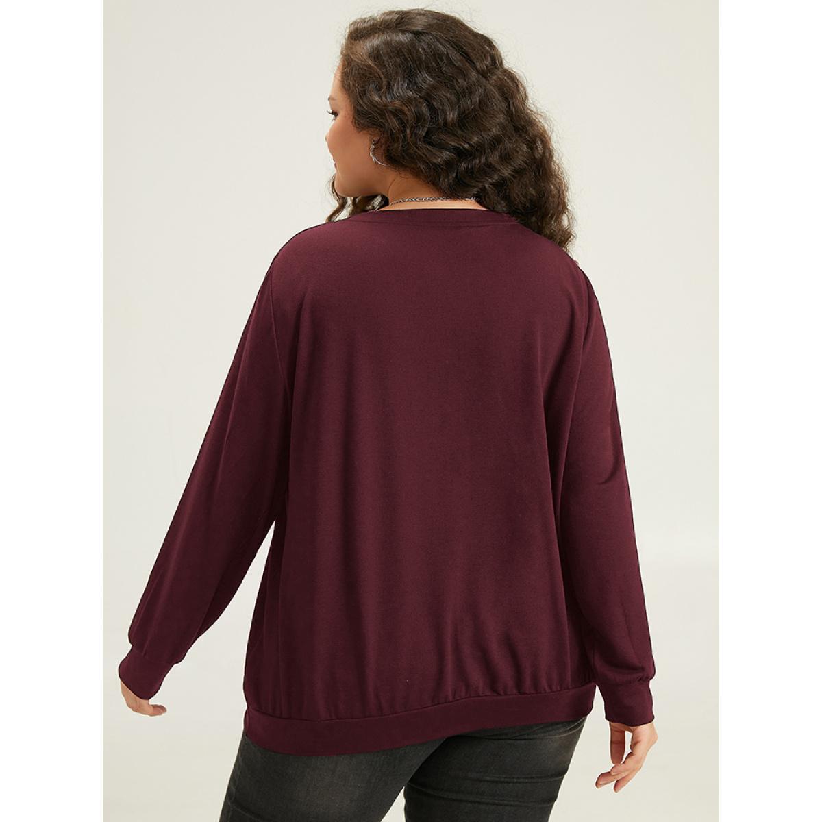 Plus Size Halloween Print Crew Neck Sweatshirt Women Burgundy Casual Printed Festival-Halloween Sweatshirts BloomChic 10/M Product Image
