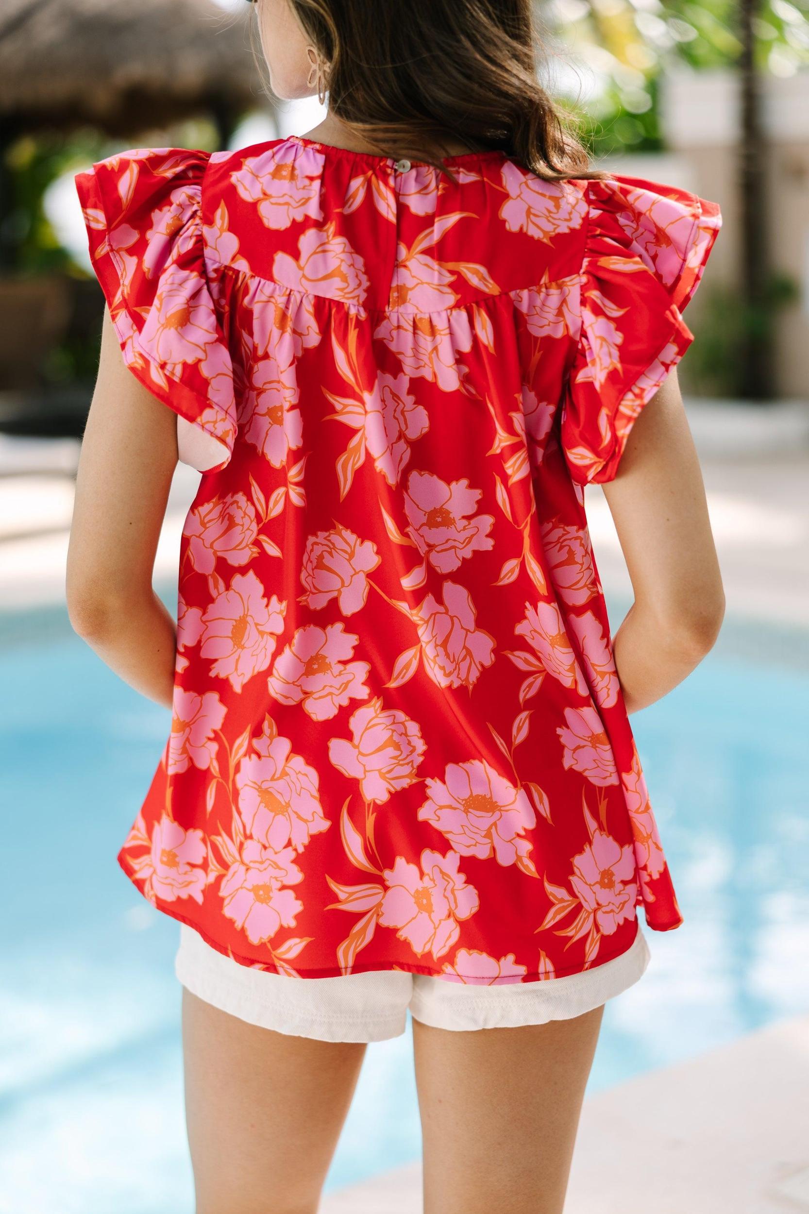 Clear Your Mind Scarlet Red Floral Blouse Female Product Image
