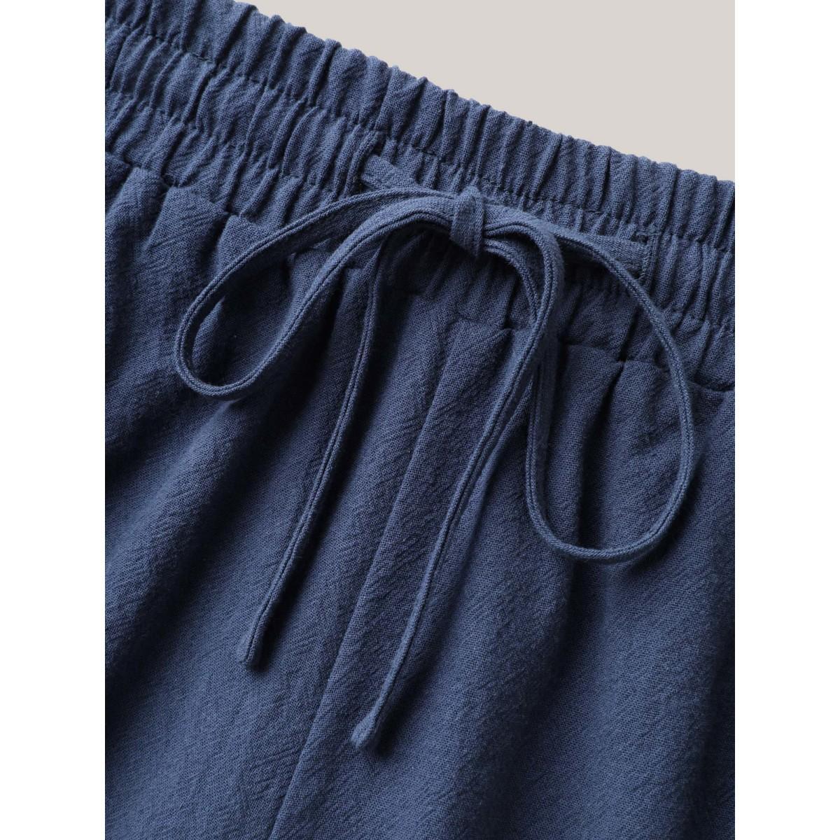 Plus Size Lace Cut-Out Straight-Leg Plain Pants Women Indigo Resort Straight Leg Mid Rise Vacation Pants BloomChic 26/4X Product Image