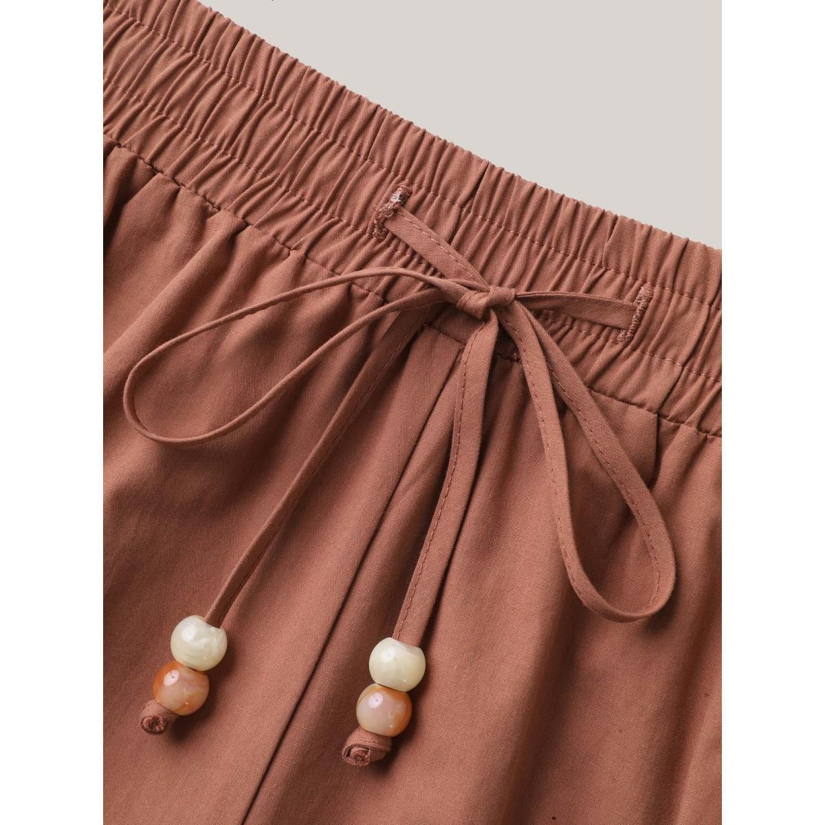 Plus Size Cotton Drawstring Straight-Leg Pants Women Rust Resort Straight Leg Mid Rise Vacation Pants BloomChic 30/6X Product Image