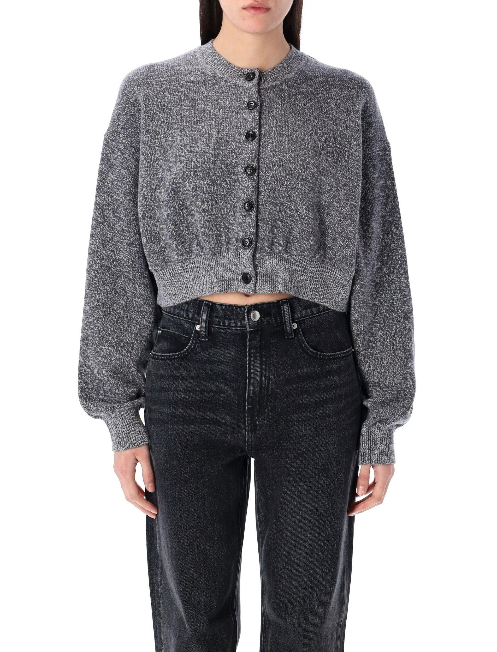 ALEXANDER WANG T Embossed Logo Cardigan In Gray Product Image