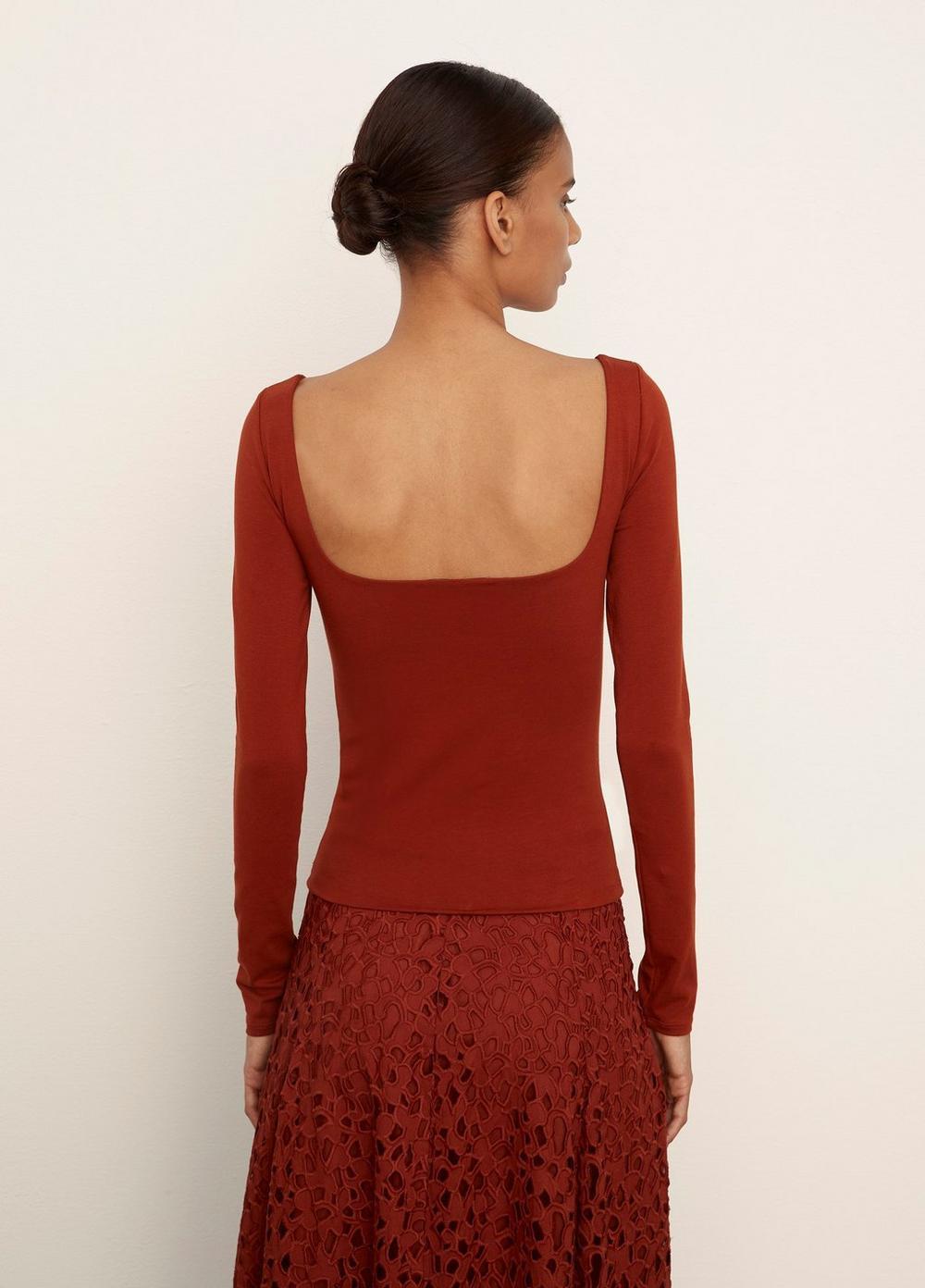 Womens Pima Cotton Long Sleeve Square-Neck, Rust Amber, Size XS Vince Product Image