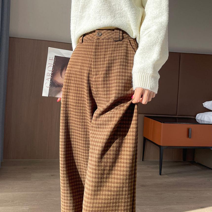 High Waist Gingham Wide Leg Pants / Belt / Set (Various Designs) Product Image