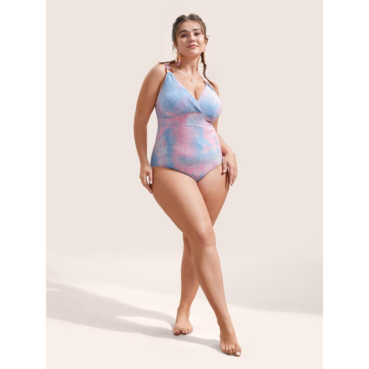 Plus Size Ombre Adjustable Straps Wrap One Piece Swimsuit Women's Swimwear Multicolor Beach Gathered Curve Bathing Suits High stretch One Pieces BloomChic 28/5X Product Image