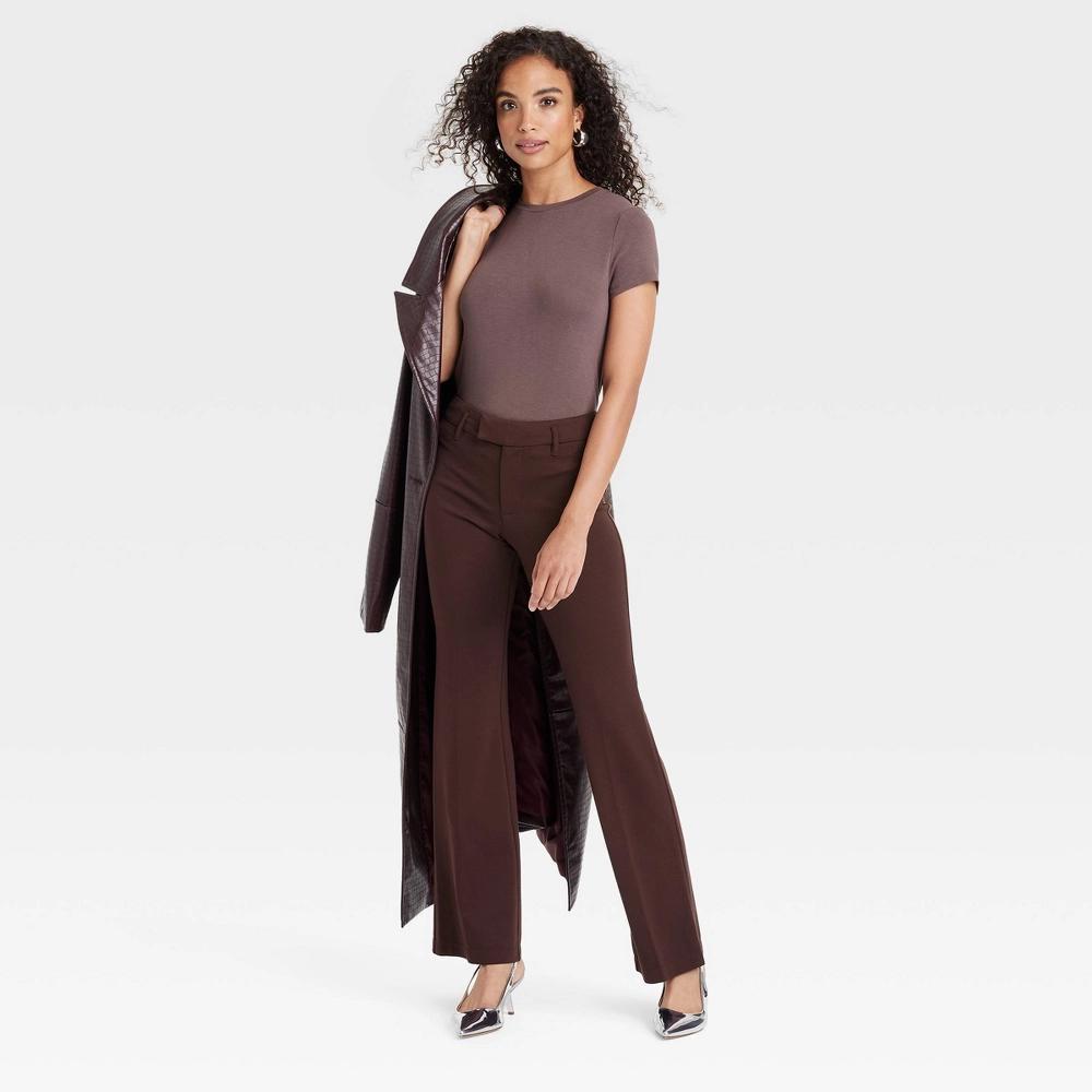 Womens High-Rise Flare Ponte Trousers - A New Day Brown 2 Product Image