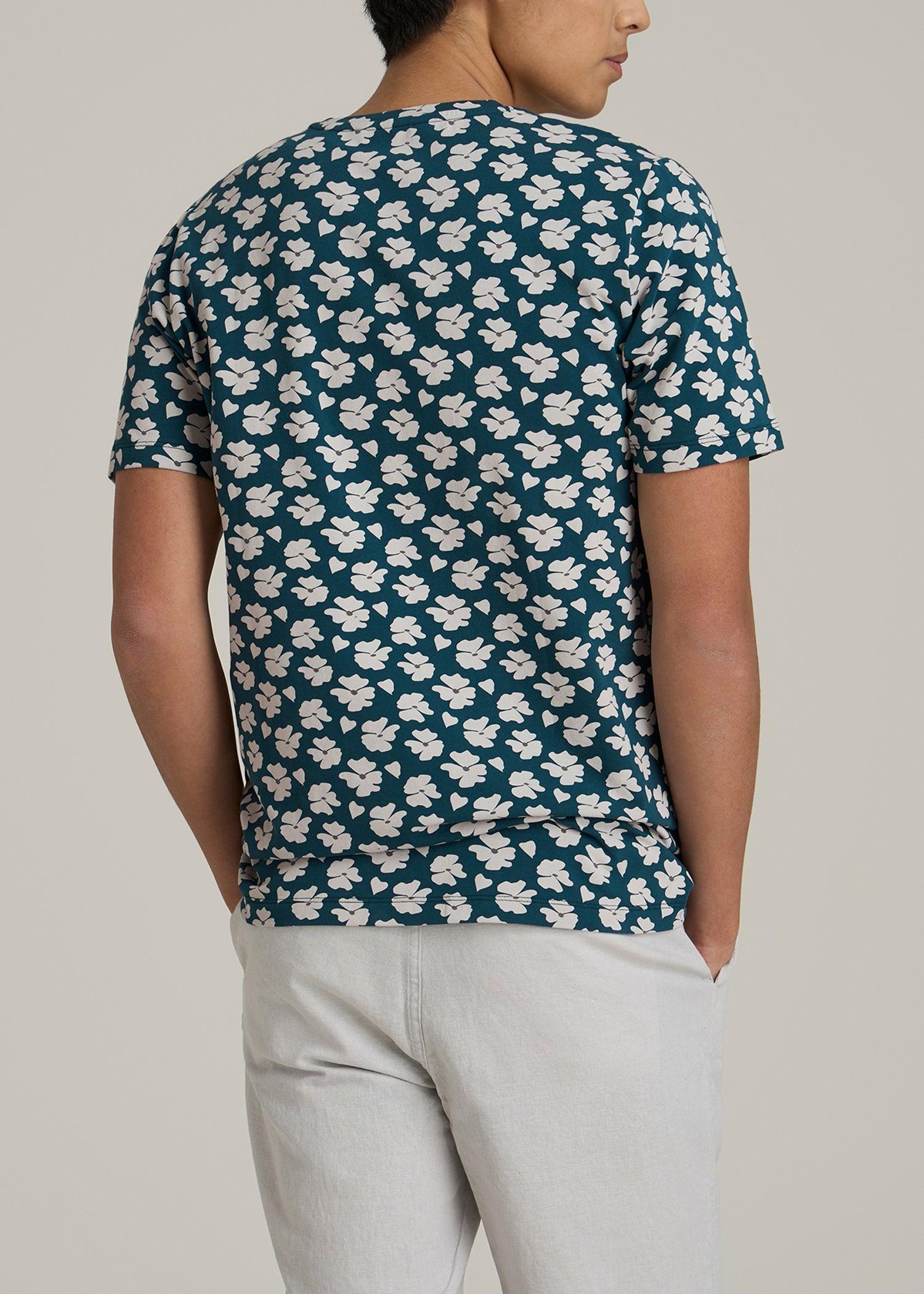 Stretch Pima Cotton Printed Tee for Tall Men in Bright Blue Floral Male Product Image