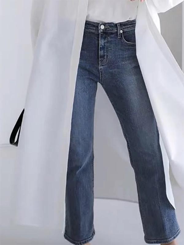 Long Sleeves Loose Buttoned Solid Color Split-Side Lapel Collar Outerwear Shirts Tops Product Image