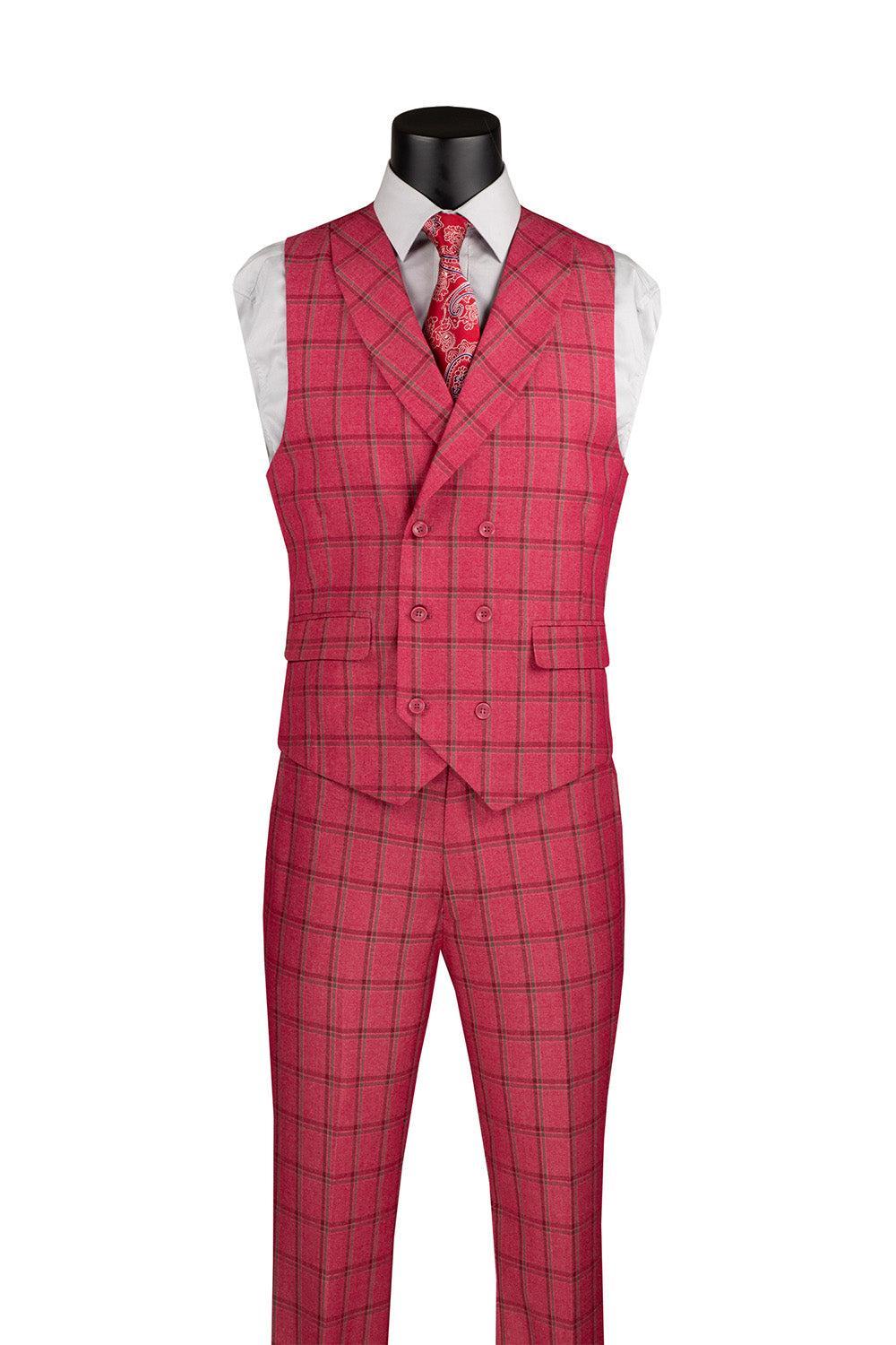 Lazio Collection - Modern Fit Windowpane Suit 3 Piece in Raspberry Product Image