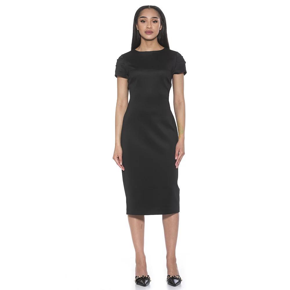 Women's ALEXIA ADMOR Crysta Draped-Sleeve Midi Sheath Dress, Size: Large, Black Product Image